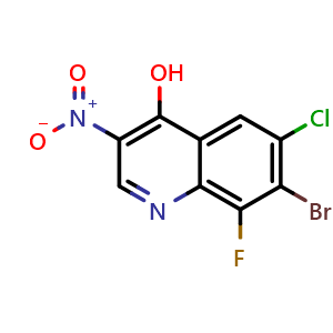 Chemical structure of 7-Bromo-6-chloro-8-fluoro-3-nitroquinolin-4-ol , CAS 2349399-19-3, AChemBlock AD285123