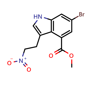 Chemical structure of methyl 6-bromo-3-(2-nitroethyl)-1H-indole-4-carboxylate , CAS 2703097-60-1, AChemBlock AD285128