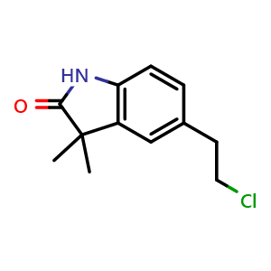 Chemical structure of 5-(2-chloroethyl)-3,3-dimethylindolin-2-one , CAS 133833-58-6, AChemBlock AD285156