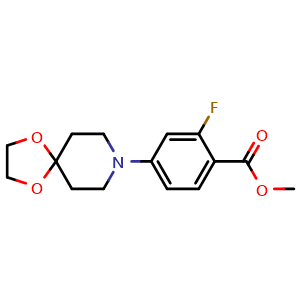Chemical structure of methyl 2-fluoro-4-(1,4-dioxa-8-azaspiro[4.5]decan-8-yl)benzoate , CAS 1845754-03-1, AChemBlock AD285160