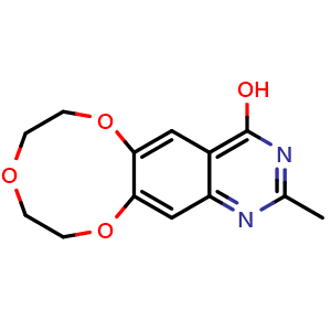 Chemical structure of 2-methyl-7,8,10,11-tetrahydro-[1,4,7]trioxonino[2,3-g]quinazolin-4-ol , CAS 2716956-72-6, AChemBlock AD285162