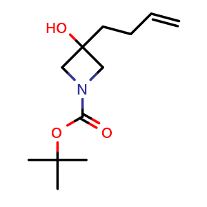 Chemical structure of tert-butyl 3-(but-3-en-1-yl)-3-hydroxyazetidine-1-carboxylate , CAS 1446012-46-9, AChemBlock AD285163
