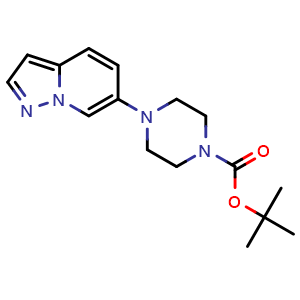 Chemical structure of tert-butyl 4-(pyrazolo[1,5-a]pyridin-6-yl)piperazine-1-carboxylate , CAS 2923566-34-9, AChemBlock AD285164