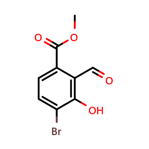Chemical structure of methyl 4-bromo-2-formyl-3-hydroxybenzoate , CAS 2092432-54-5, AChemBlock AD285165
