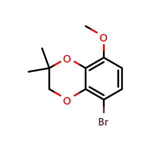 Chemical structure of 5-bromo-8-methoxy-2,2-dimethyl-2,3-dihydrobenzo[b][1,4]dioxine , CAS 2789633-38-9, AChemBlock AD285167