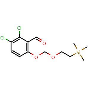 Chemical structure of 2,3-dichloro-6-((2-(trimethylsilyl)ethoxy)methoxy)benzaldehyde , CAS 2767222-90-0, AChemBlock AD285168