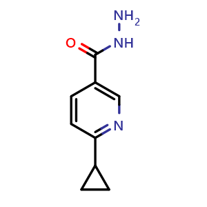 Chemical structure of 6-cyclopropylnicotinohydrazide , CAS 1936098-37-1, AChemBlock AD285174