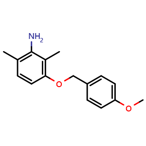Chemical structure of 3-((4-methoxybenzyl)oxy)-2,6-dimethylaniline , CAS 3039915-25-5, AChemBlock AD285178