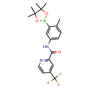 Chemical structure of N-(4-methyl-3-(4,4,5,5-tetramethyl-1,3,2-dioxaborolan-2-yl)phenyl)-4-(trifluoromethyl)picolinamide , CAS 1191932-66-7, AChemBlock AD285180