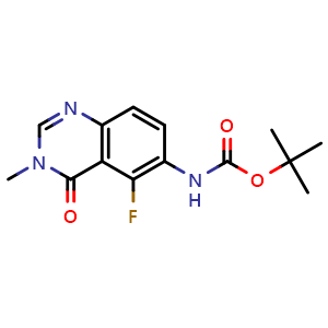 Chemical structure of tert-butyl (5-fluoro-3-methyl-4-oxo-3,4-dihydroquinazolin-6-yl)carbamate , CAS 2719667-27-1, AChemBlock AD285183