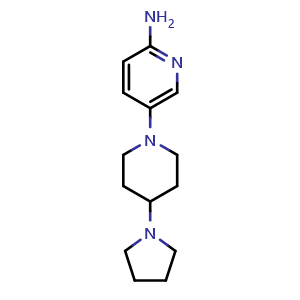 Chemical structure of 5-(4-(pyrrolidin-1-yl)piperidin-1-yl)pyridin-2-amine , CAS 1941277-27-5, AChemBlock AD285196