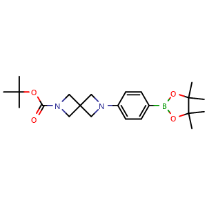 Chemical structure of tert-butyl 6-(4-(4,4,5,5-tetramethyl-1,3,2-dioxaborolan-2-yl)phenyl)-2,6-diazaspiro[3.3]heptane-2-carboxylate , CAS 2413037-98-4, AChemBlock AD285203