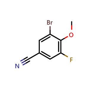 Chemical structure of 3-bromo-5-fluoro-4-methoxybenzonitrile , CAS 1898216-35-7, AChemBlock AD285209