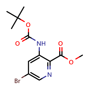 Chemical structure of methyl 5-bromo-3-((tert-butoxycarbonyl)amino)picolinate , CAS 1211519-37-7, AChemBlock AD285210