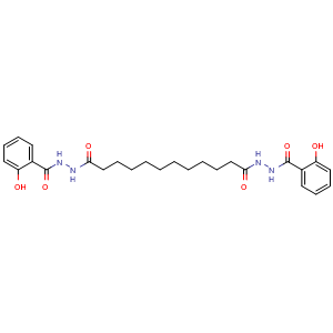 Chemical structure of 2',(2')'-bis(salicyloyl)dodecanedi(ohydrazide) , CAS 63245-38-5, AChemBlock AD285227