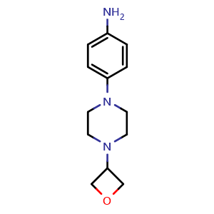 Chemical structure of 4-(4-(Oxetan-3-yl)piperazin-1-yl)aniline , CAS 1395030-33-7, AChemBlock AD285228