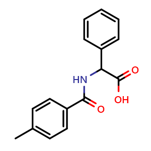 Chemical structure of 2-(4-Methylbenzamido)-2-phenylacetic acid , CAS 63013-14-9, AChemBlock AD285239