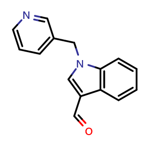 Chemical structure of 1-(Pyridin-3-ylmethyl)-1H-indole-3-carbaldehyde , CAS 151409-78-8, AChemBlock AD285241