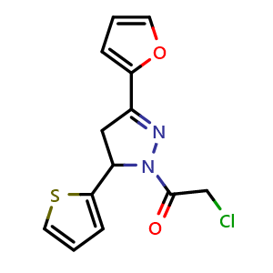 Chemical structure of 1-(Chloroacetyl)-3-(2-furyl)-5-thien-2-yl-4,5-dihydro-1h-pyrazole , CAS 796106-54-2, AChemBlock AD285242