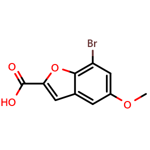 Chemical structure of 7-Bromo-5-methoxybenzofuran-2-carboxylic acid , CAS 875830-98-1, AChemBlock AD285246
