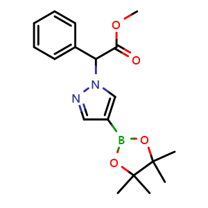 Chemical structure of Phenyl-[4-(4,4,5,5-tetramethyl-[1,3,2]dioxaborolan-2-yl)-pyrazol-1-yl]-acetic acid methyl ester , CAS 2641804-57-9, AChemBlock AD285249