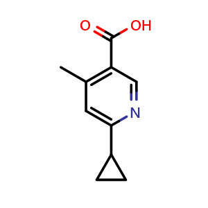 Chemical structure of 6-cyclopropyl-4-methylpyridine-3-carboxylic acid , CAS 2168799-10-6, AChemBlock AD285251