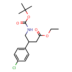 Chemical structure of Ethyl 4-((tert-Butoxycarbonyl)amino)-3-(4-chlorophenyl)butanoate , CAS 1332869-12-1, AChemBlock AD285252