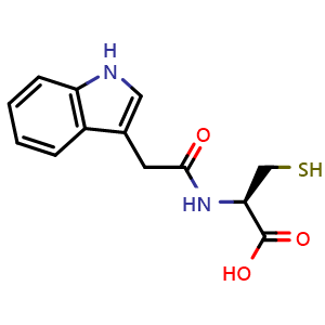 Chemical structure of (R)-2-(2-(1H-Indol-3-yl)acetamido)-3-mercaptopropanoic acid , CAS 57105-44-9, AChemBlock AD285253