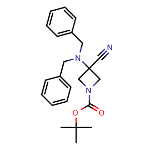 Chemical structure of tert-Butyl 3-cyano-3-(dibenzylamino)azetidine-1-carboxylate , CAS 2364430-37-3, AChemBlock AD285258