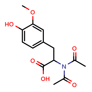 Chemical structure of 2-(diacetylamino)-3-(4-hydroxy-3-methoxyphenyl)propanoic acid , CAS 1951438-94-0, AChemBlock AD285260