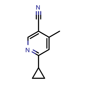 Chemical structure of 6-Cyclopropyl-4-methyl-3-pyridinecarbonitrile , CAS 1644447-19-7, AChemBlock AD285273