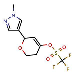 Chemical structure of 3,6-Dihydro-6-(1-methyl-1H-pyrazol-4-yl)-2H-pyran-4-yl 1,1,1-trifluoromethanesulfonate , CAS 2738350-62-2, AChemBlock AD285296