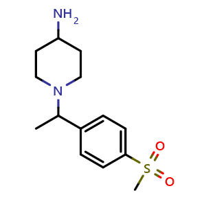 Chemical structure of 1-(1-(4-(Methylsulfonyl)phenyl)ethyl)piperidin-4-amine , CAS 1038973-85-1, AChemBlock AD285335