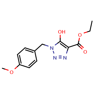 Chemical structure of Ethyl 5-hydroxy-1-(4-methoxybenzyl)-1H-1,2,3-triazole-4-carboxylate , CAS 75020-41-6, AChemBlock AD285339