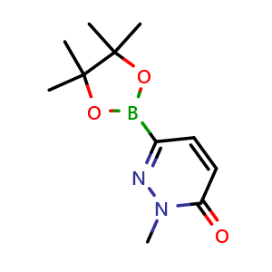 Chemical structure of 2-Methyl-6-(4,4,5,5-tetramethyl-1,3,2-dioxaborolan-2-yl)pyridazin-3(2H)-one , CAS 1610374-18-9, AChemBlock AD285345