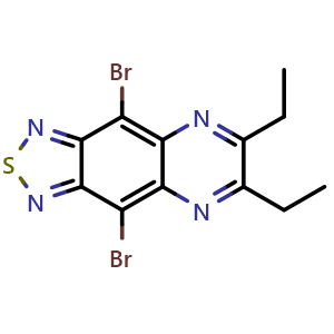 Chemical structure of 4,9-dibromo-6,7-diethyl[1,2,5]thiadiazolo[4,3-g]quinoxaline , CAS 2387600-97-5, AChemBlock AD285360