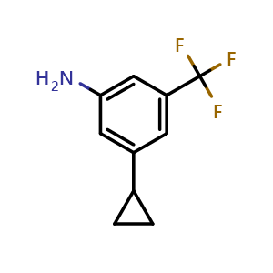 Chemical structure of 3-Cyclopropyl-5-(trifluoromethyl)aniline , CAS 1057079-57-8, AChemBlock AD285373