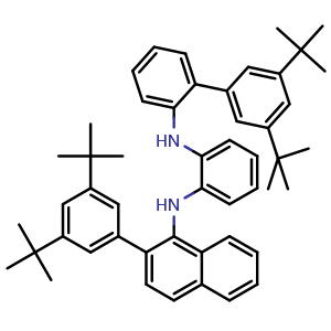 Chemical structure of N1-(3',5'-Di-tert-butyl-[1,1'-biphenyl]-2-yl)-N2-(2-(3,5-di-tert-butylphenyl)naphthalen-1-yl)benzene-1,2-diamine , CAS 2897657-05-3, AChemBlock AD285378