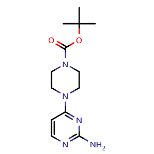 Chemical structure of tert-Butyl 4-(2-aminopyrimidin-4-yl)piperazine-1-carboxylate , CAS 1041054-20-9, AChemBlock AD285390