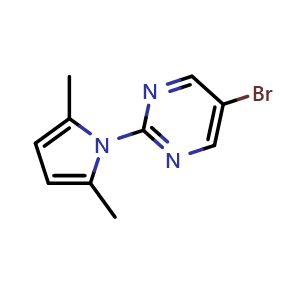 Chemical structure of 5-bromo-2-(2,5-dimethyl-1H-pyrrol-1-yl)pyrimidine , CAS 478258-81-0, AChemBlock AD285396
