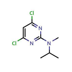 Chemical structure of 4,6-dichloro-N-isopropyl-N-methylpyrimidin-2-amine , CAS 1289130-76-2, AChemBlock AD285397