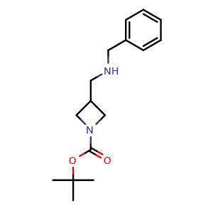 Chemical structure of tert-Butyl 3-((benzylamino)methyl)azetidine-1-carboxylate , CAS 177947-98-7, AChemBlock AD285407
