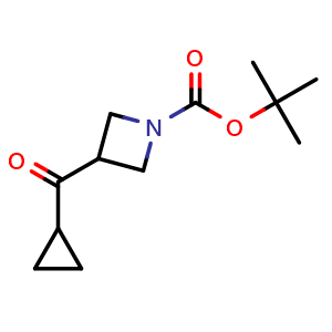 Chemical structure of tert-Butyl 3-(cyclopropanecarbonyl)azetidine-1-carboxylate , CAS 1402238-43-0, AChemBlock AD285409