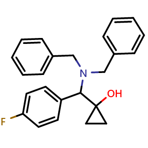 Chemical structure of 1-((dibenzylamino)(4-fluorophenyl)methyl)cyclopropanol , CAS 1402238-46-3, AChemBlock AD285410