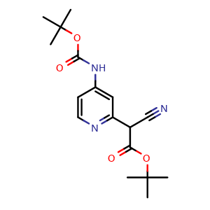 Chemical structure of tert-Butyl 2-(4-(tert-butoxycarbonylamino)pyridin-2-yl)-2-cyanoacetate , CAS 1425334-72-0, AChemBlock AD285411