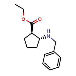 Chemical structure of trans-ethyl 2-(benzylamino)cyclopentanecarboxylate , CAS 158262-08-9, AChemBlock AD285414