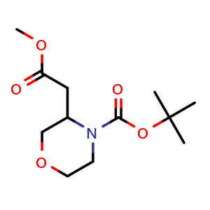 Chemical structure of tert-butyl 3-(2-methoxy-2-oxoethyl)morpholine-4-carboxylate , CAS 959246-85-6, AChemBlock AD285415