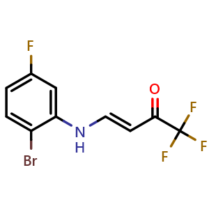 Chemical structure of (E)-4-(2-bromo-5-fluorophenylamino)-1,1,1-trifluorobut-3-en-2-one , CAS 1425335-30-3, AChemBlock AD285421
