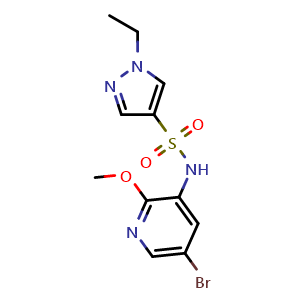 Chemical structure of N-(5-bromo-2-methoxypyridin-3-yl)-1-ethyl-1H-pyrazole-4-sulfonamide , CAS 1083326-09-3, AChemBlock AD285422
