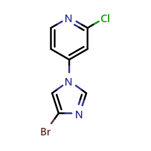 Chemical structure of 4-(4-bromo-1H-imidazol-1-yl)-2-chloropyridine , CAS 1353856-20-8, AChemBlock AD285424